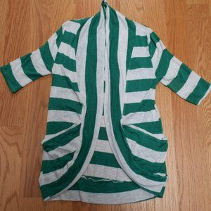 Short-Sleeve Striped Open Cardigan in Women's S